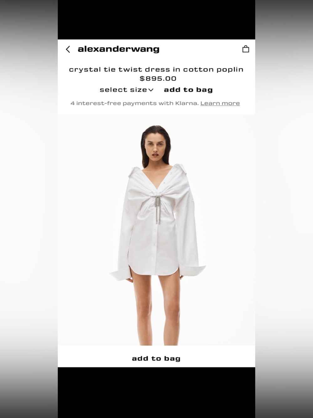 Alexander Wang crystal  tie twist Dress in cotton poplin
